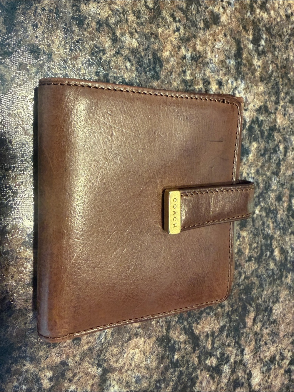 Coach Brown Leather Men's Wallet with Gold Snap Accent